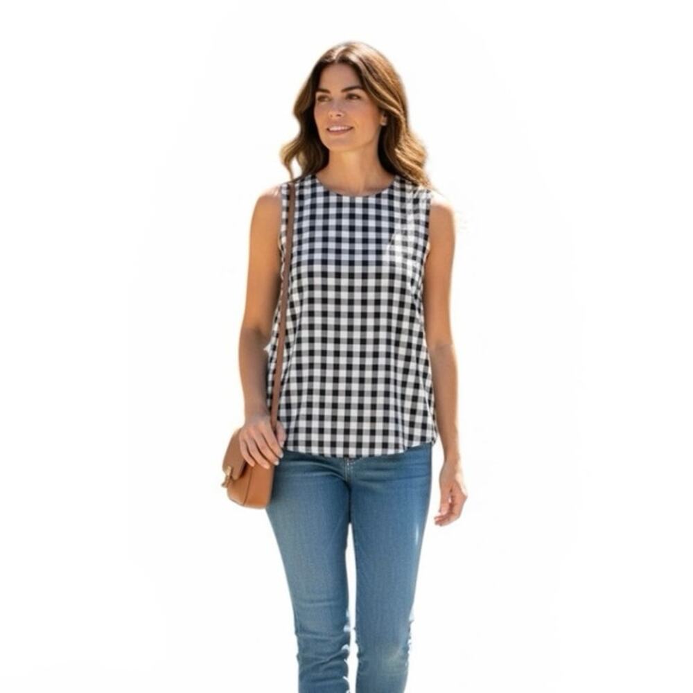 J. Jill Black White Trendy Gingham Checked Sleeveless Tunic Casual Size Small